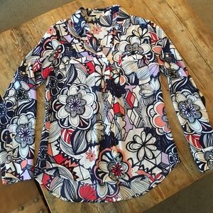 Express Floral Print Slim Portofino Shirt